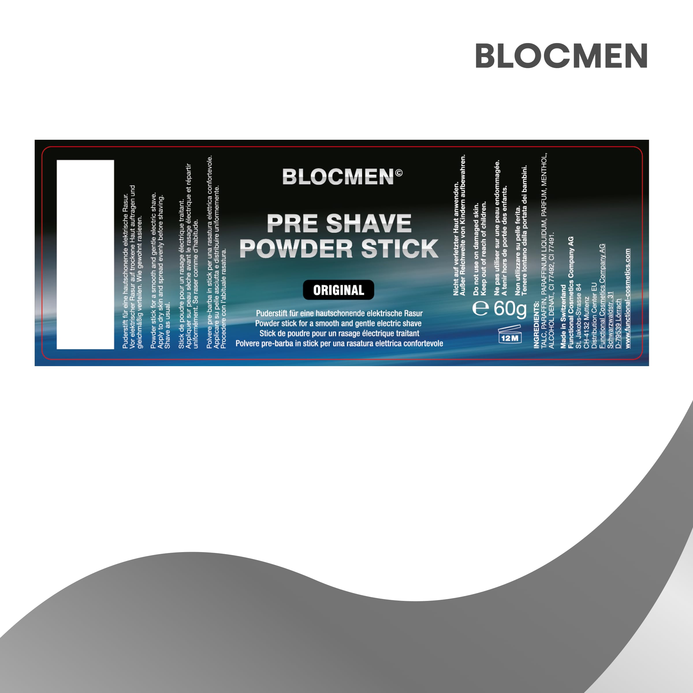 Blocmen Original Pre Shave Powder Stick uso diario para piel sensible.