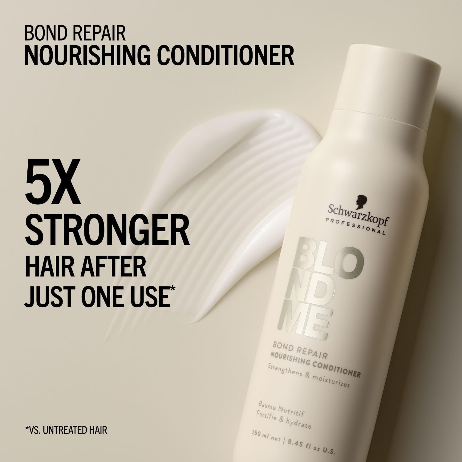 Creamy texture close-up of BlondMe Nourishing Conditioner highlighting rich moisture