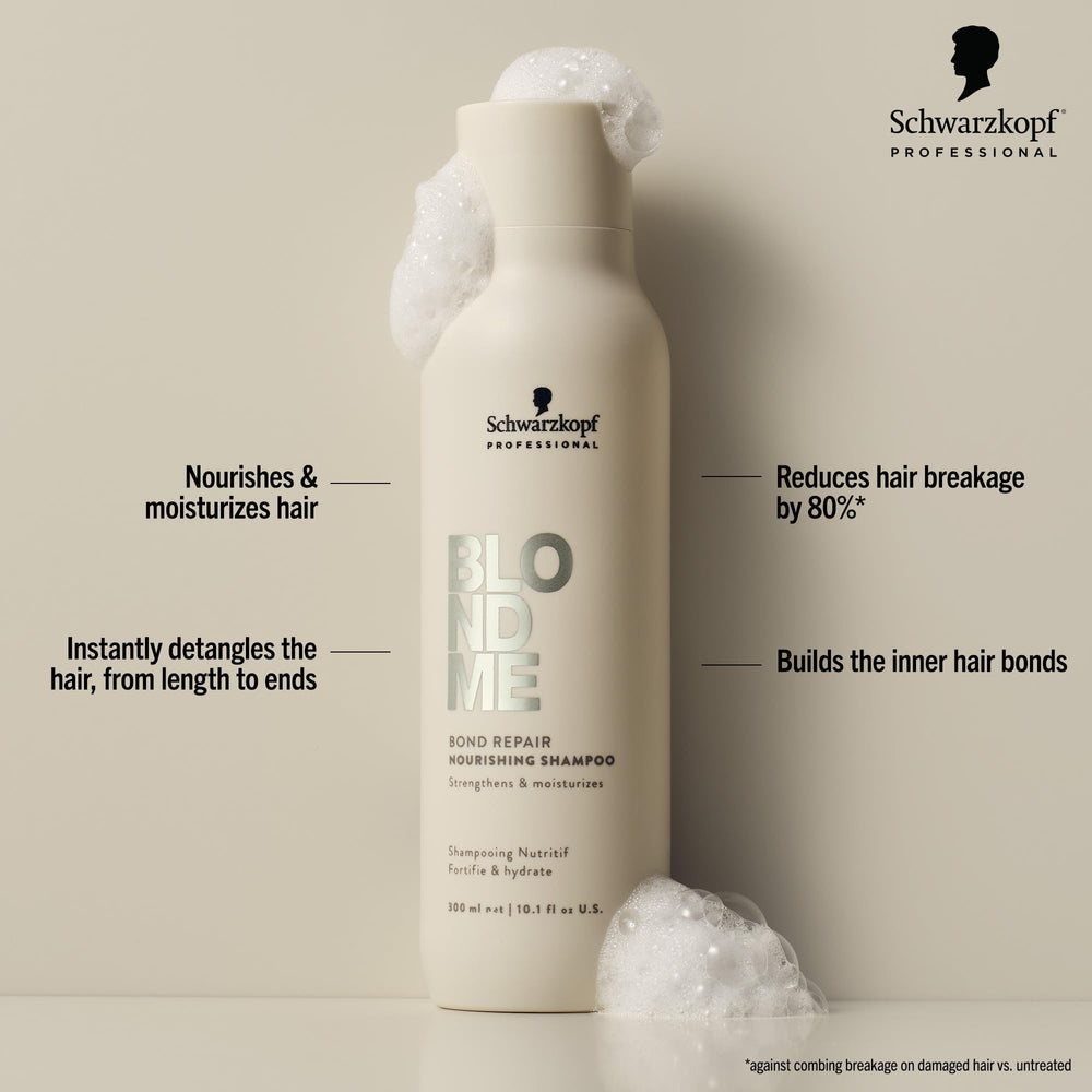 Close-up of creamy lather from BlondMe Bond Repair Nourishing Shampoo