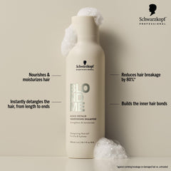 Close-up of creamy lather from BlondMe Bond Repair Nourishing Shampoo