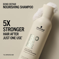 Shiny blonde hair after BlondMe Bond Repair Nourishing Shampoo wash