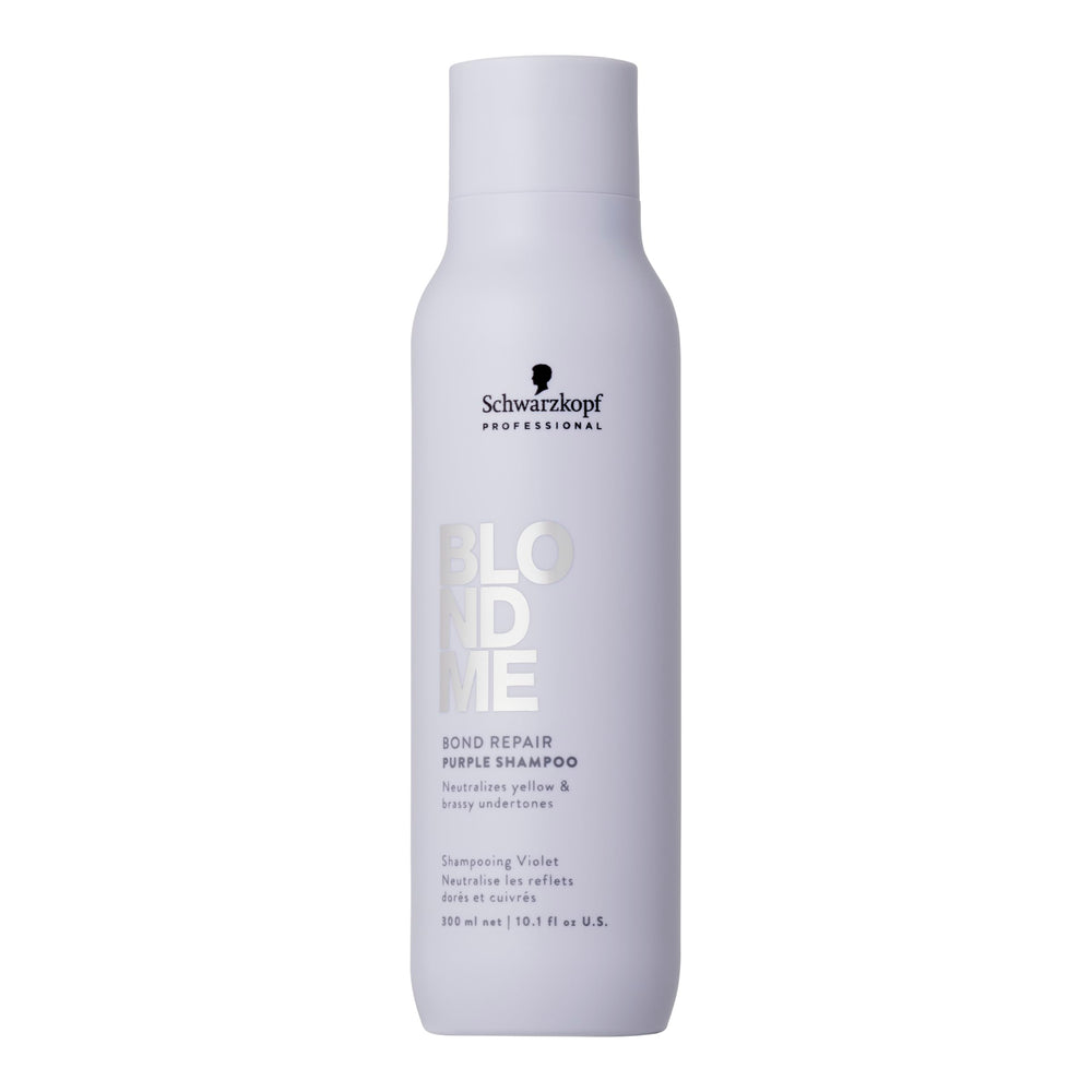 BlondMe Bond Repair Purple Shampoo bottle supports color-safe toning for cool blondes