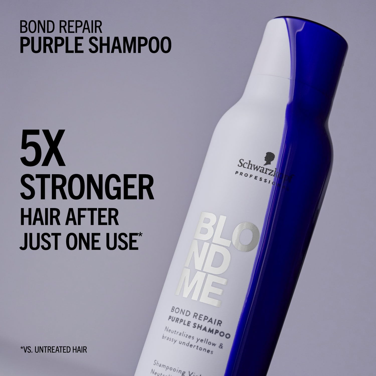 BlondMe Bond Repair Purple Shampoo color swatch demonstrates anti-brass properties