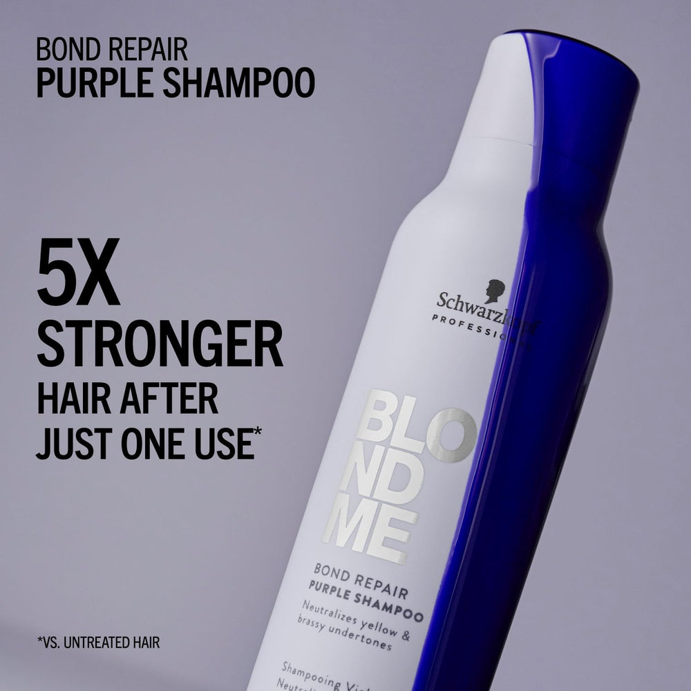 BlondMe Bond Repair Purple Shampoo color swatch demonstrates anti-brass properties