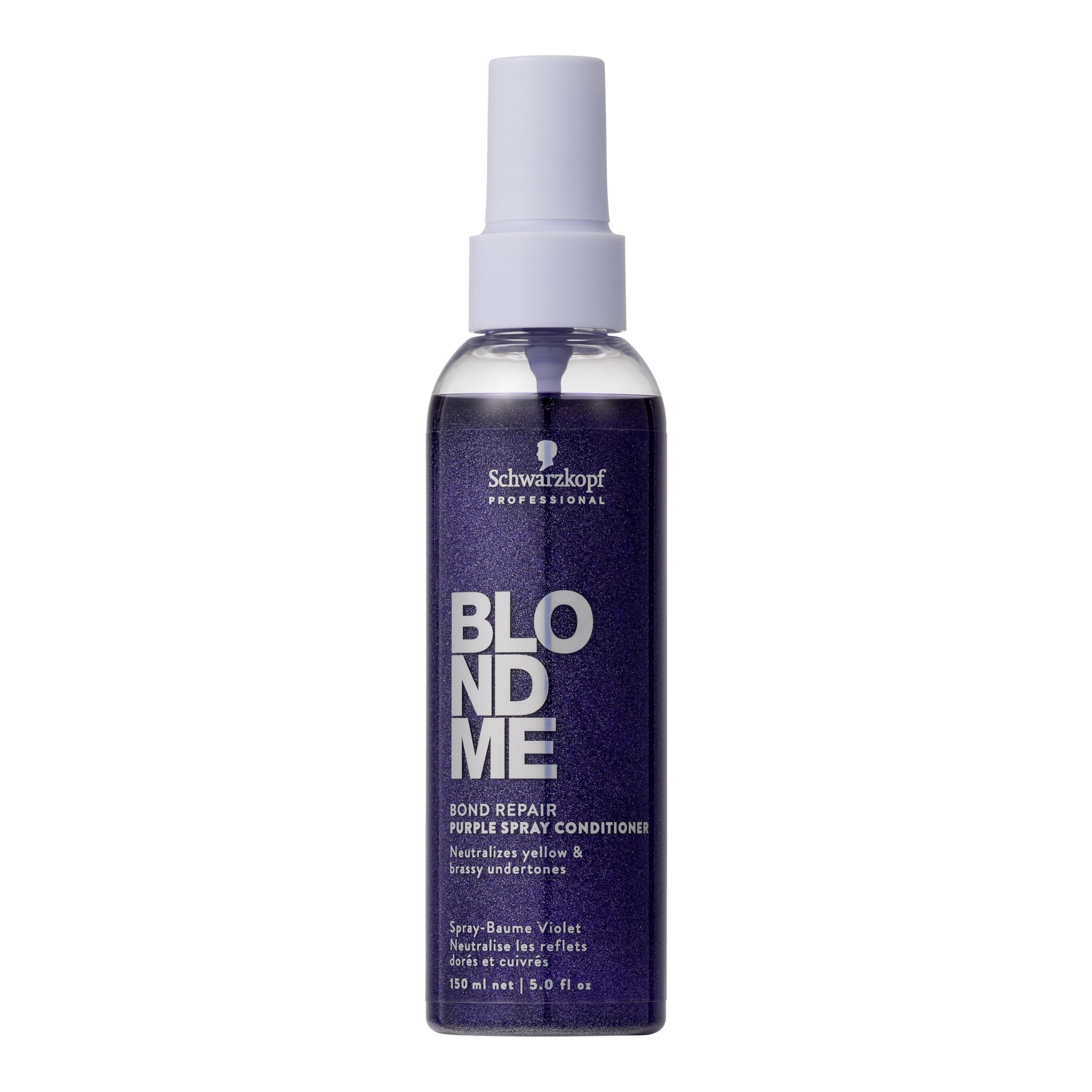 BlondMe Bond Repair Purple Spray Conditioner bottle tones brass and hydrates cool-blonde hair