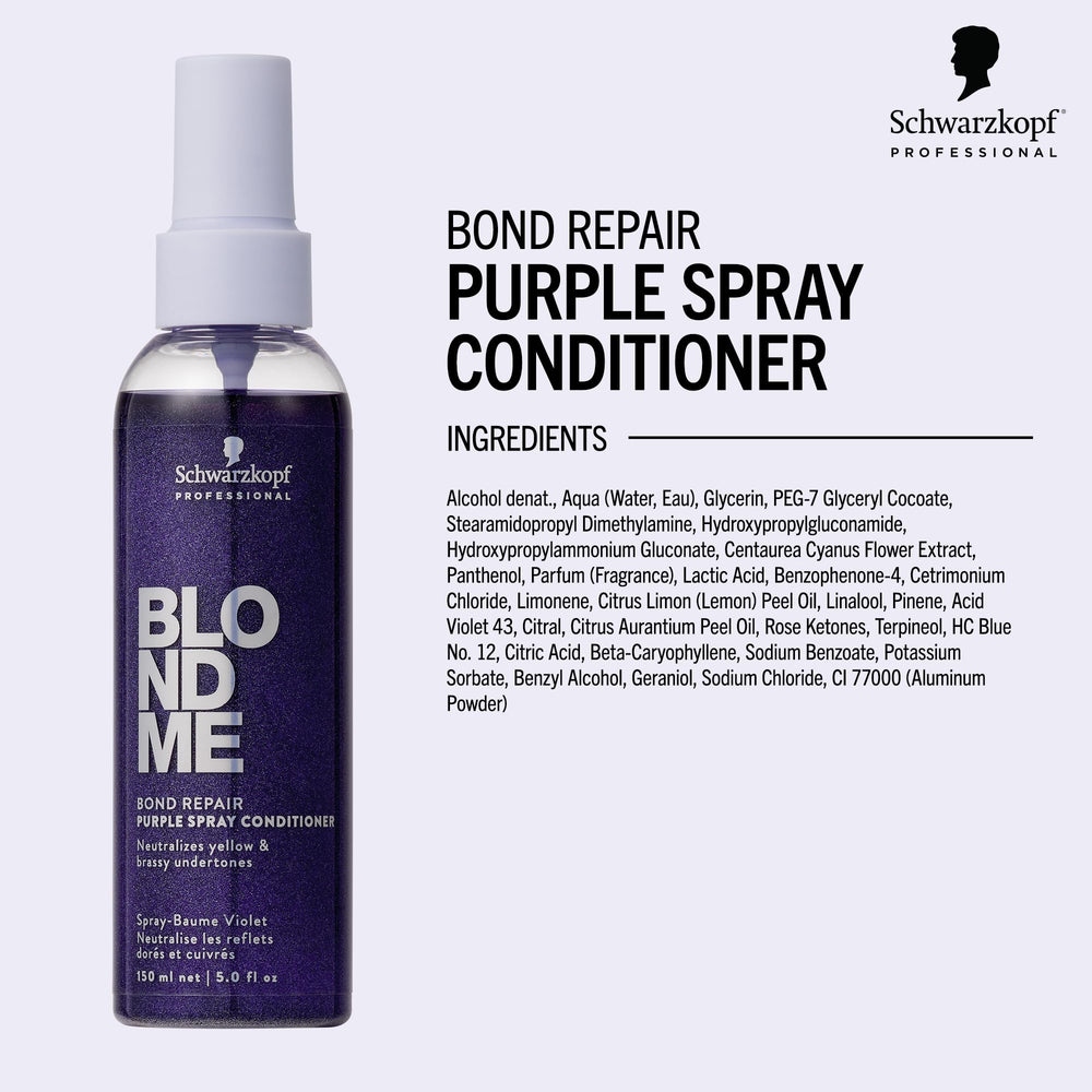 BlondMe Bond Repair Purple Spray Conditioner detangles and eases styling for blonde hair