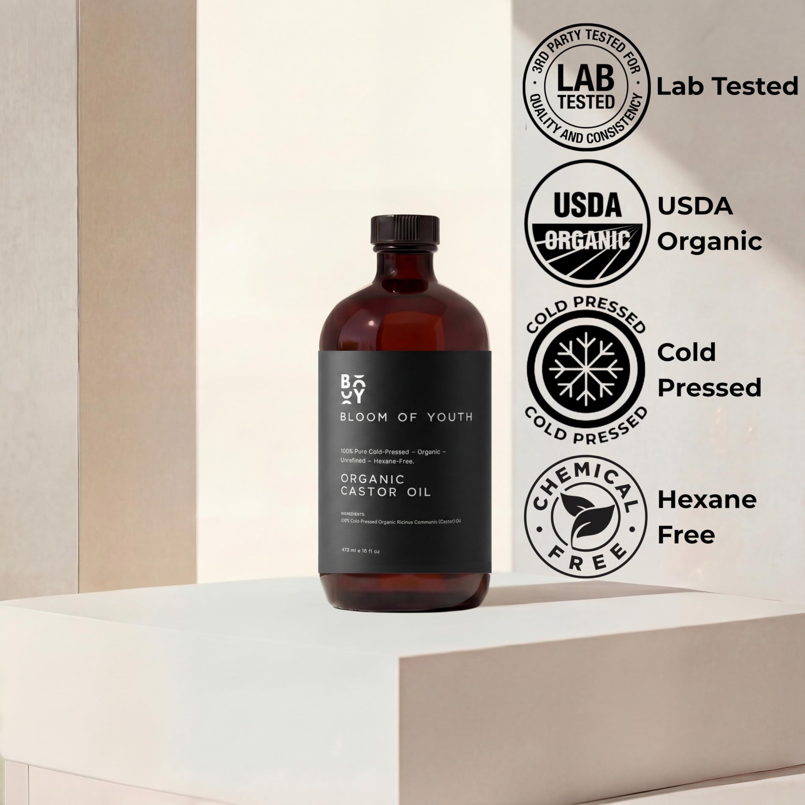 Bloom of Youth amber bottle closeup highlighting premium storage