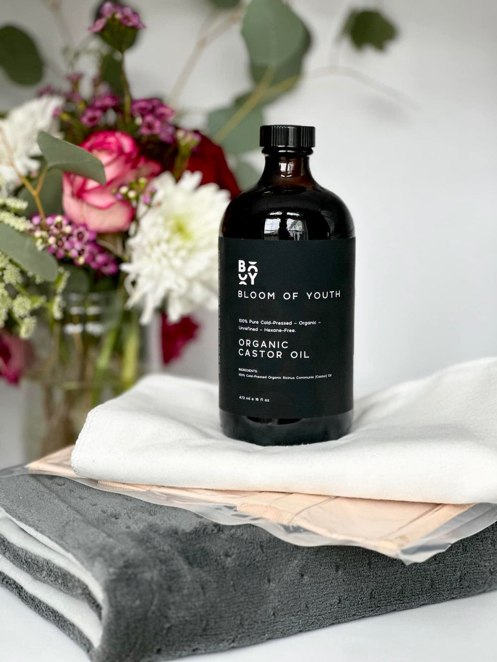 Bloom of Youth castor oil texture viscous liquid for skin and hair care