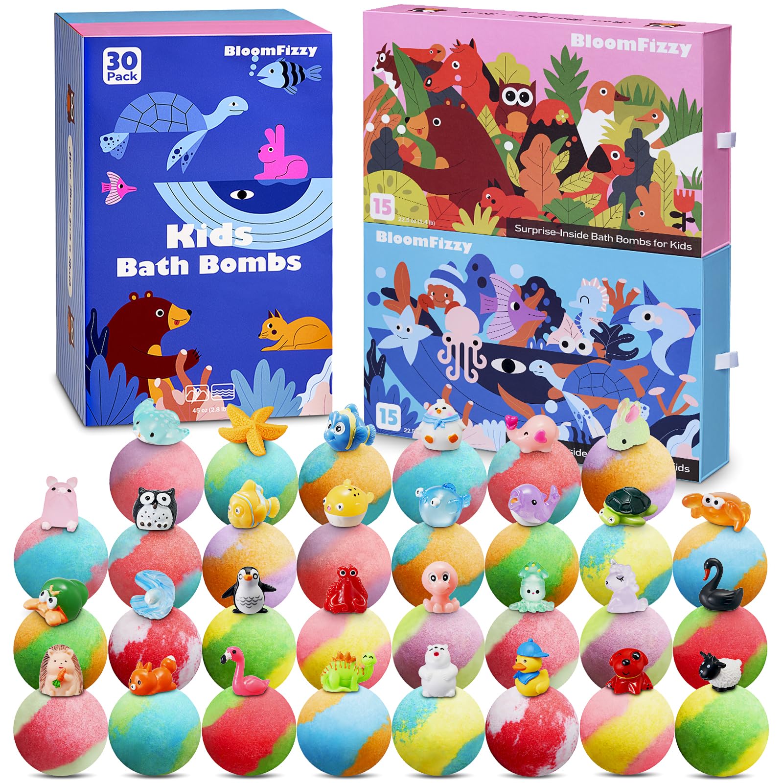 BloomFizzy bombas de baño duales con sorpresas, diversión para la hora del baño.