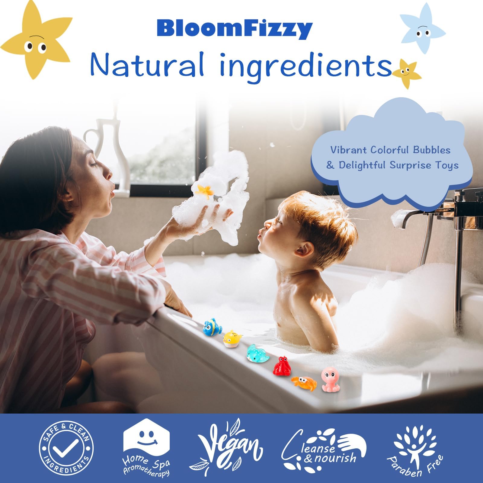 Regalo ecológico BloomFizzy en caja brillante, ideal para Navidad y cumpleaños.