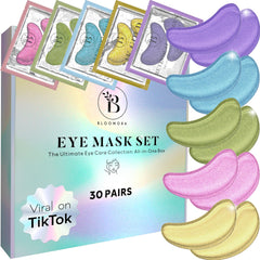 BLOOMORA variety-pack under-eye patches box with six formulas for a refreshed look