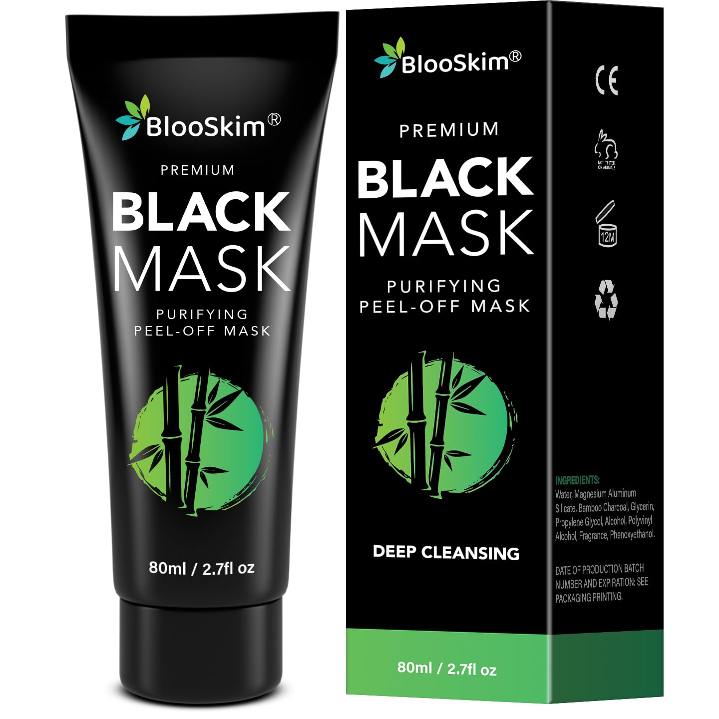 Blooskim máscara negra: frasco visible para control de brillos y puntos negros