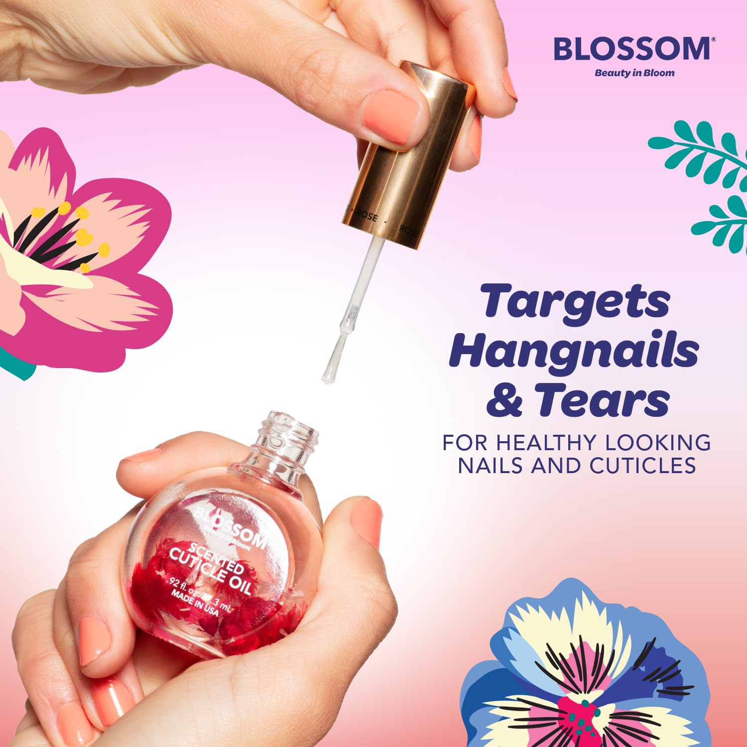 Blossom cuticle oil cruelty-free vegan formula nourishes nails