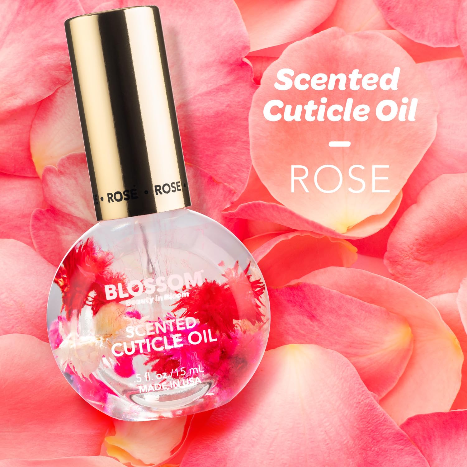 Blossom Cuticle Oil infused with dried flowers for natural care.