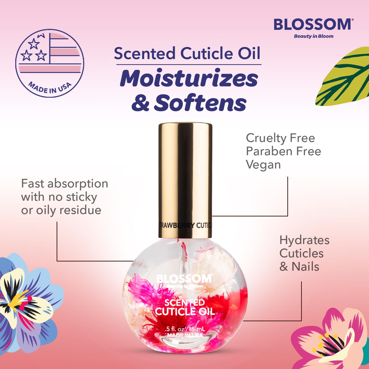 Blossom Cuticle Oil scented with floral notes for routine.