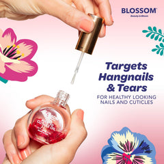 Blossom Cuticle Oil nails before-and-after visuals for smoother cuticles.