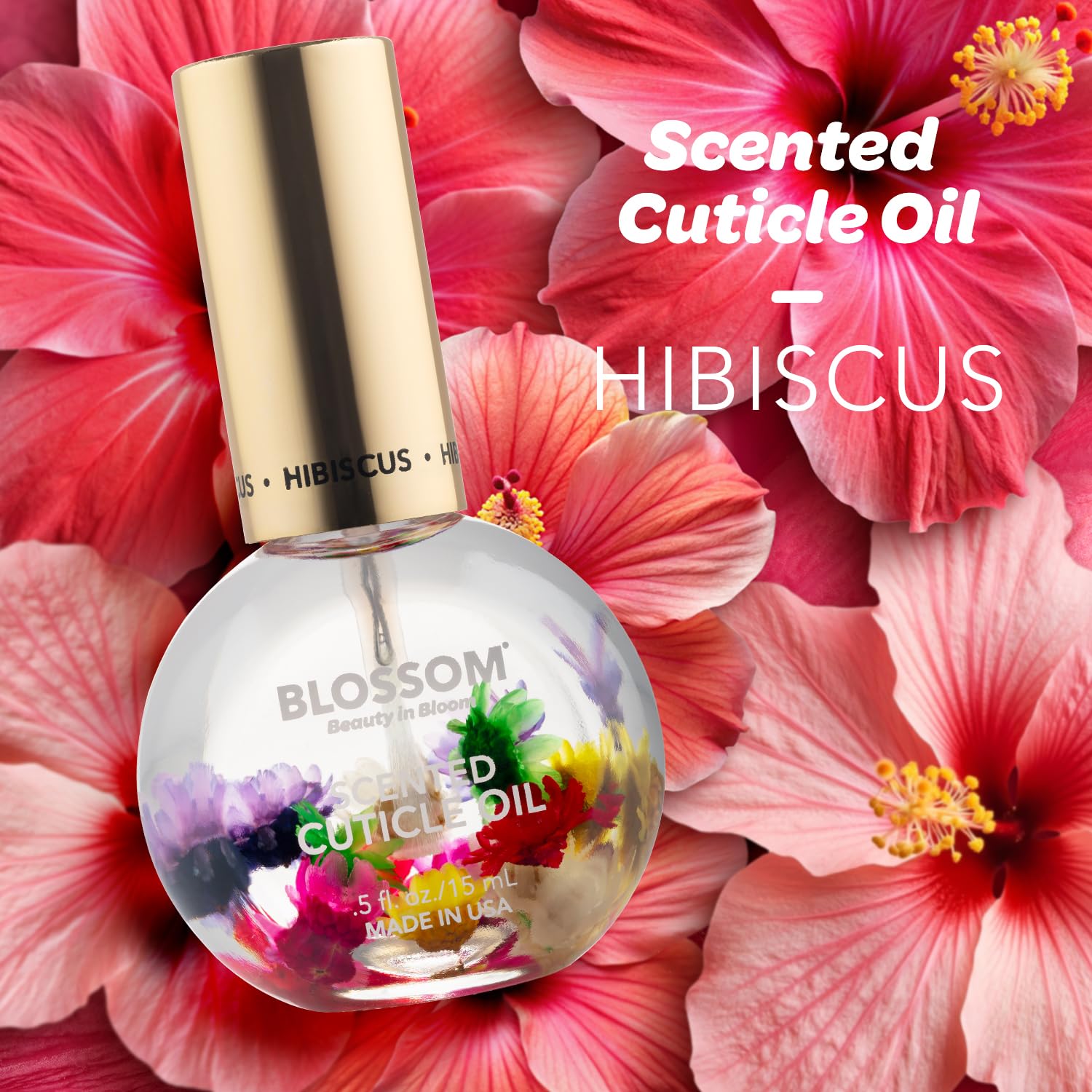 Real dried flowers in Blossom Cuticle Oil add a natural touch to care.