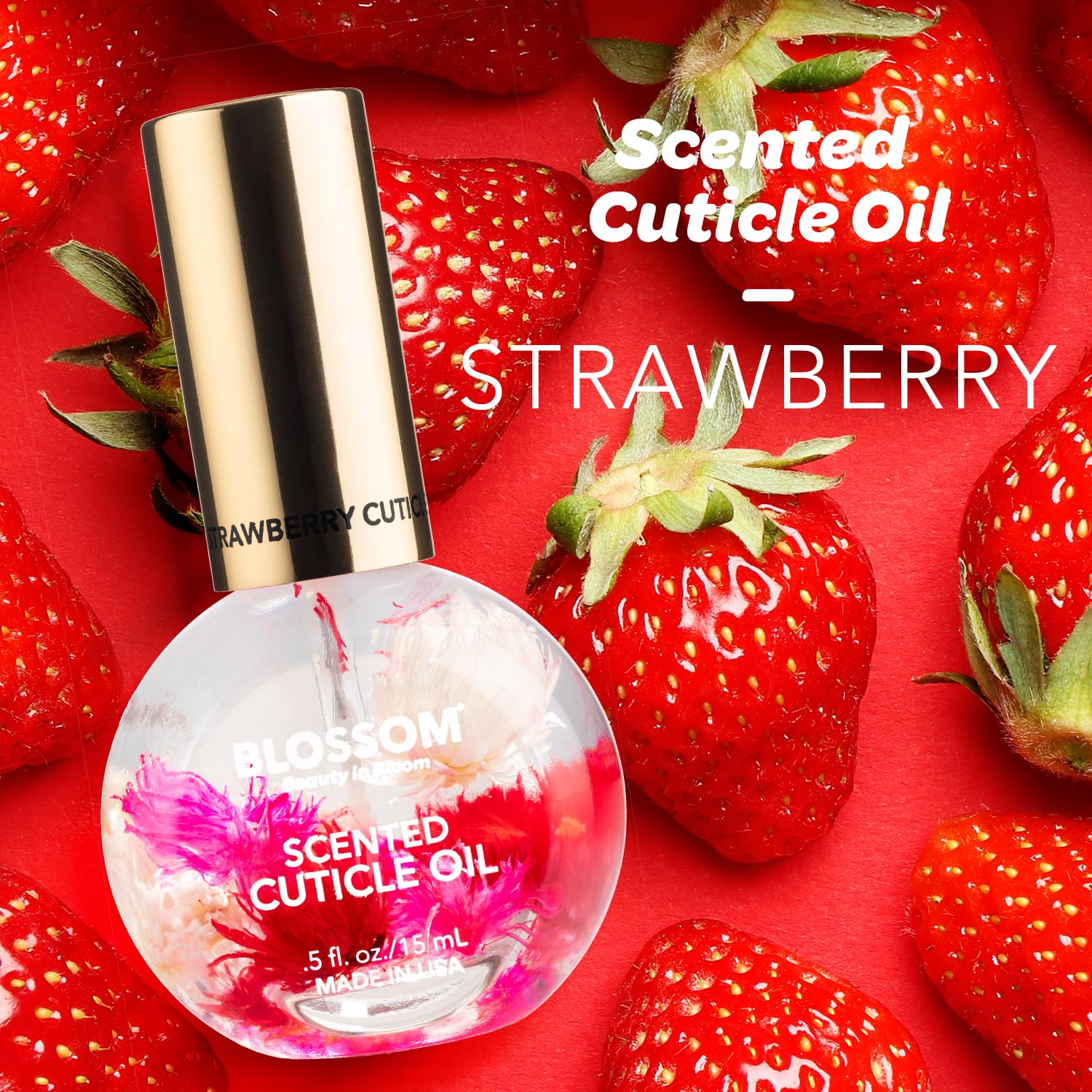 Blossom Cuticle Oil with real flowers infusion for nail nourishment.