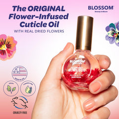 Blossom cuticle oil USA-made label indicating quality