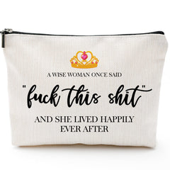Blue Leaves cosmetic bag with funny print, ideal for travel and gifting.