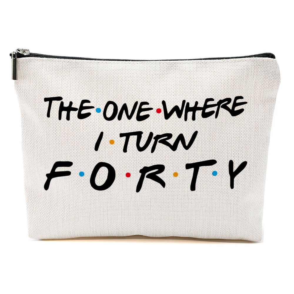 Blue Leaves funny 40th birthday makeup bag with double-sided print for daily cosmetics