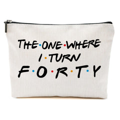 Blue Leaves funny 40th birthday makeup bag with double-sided print for daily cosmetics