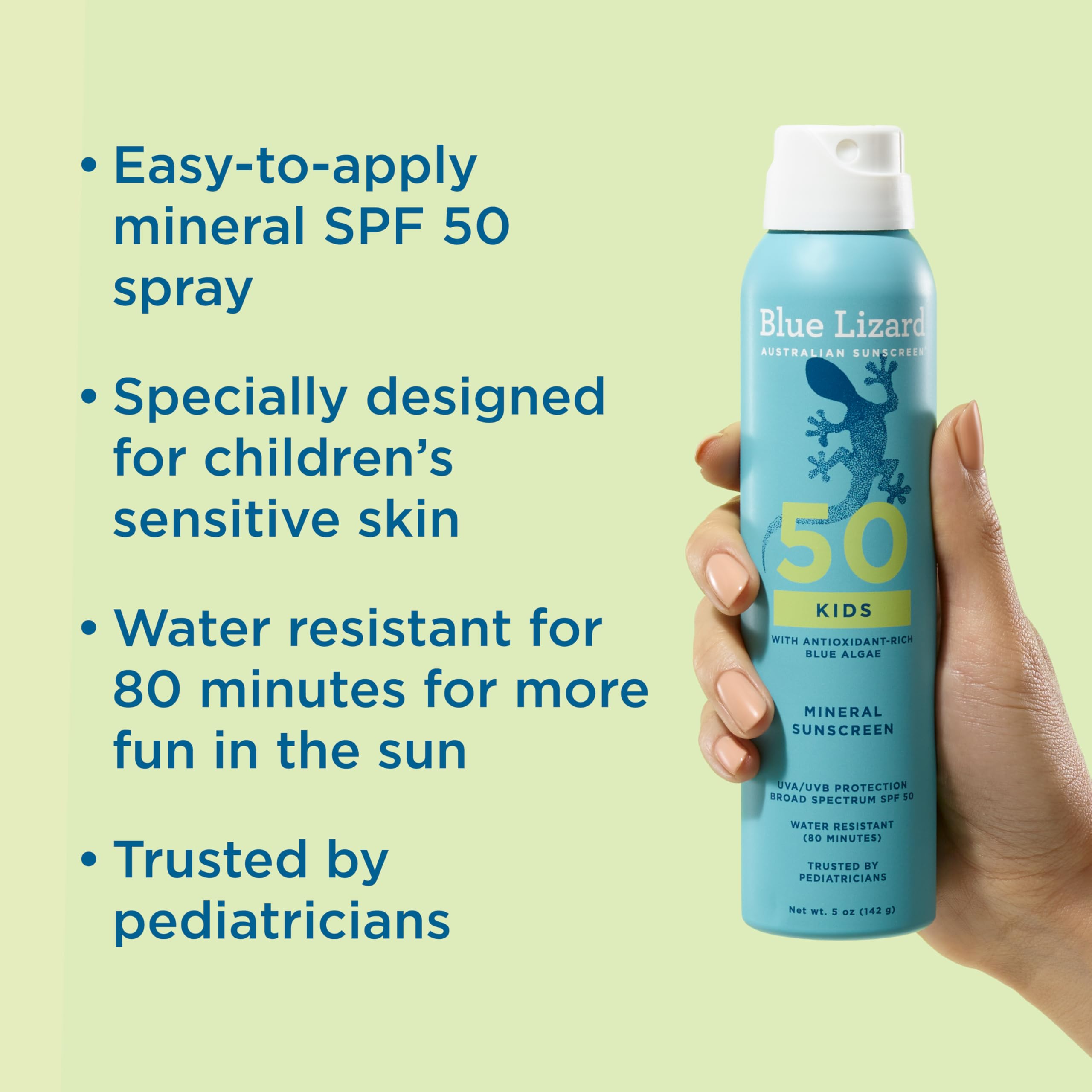 Blue Lizard Kids Spray application showing quick, even coverage