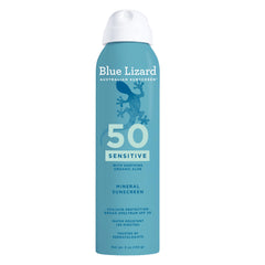 Blue Lizard Sensitive Mineral SPF 50 spray bottle for easy, mineral-based protection.