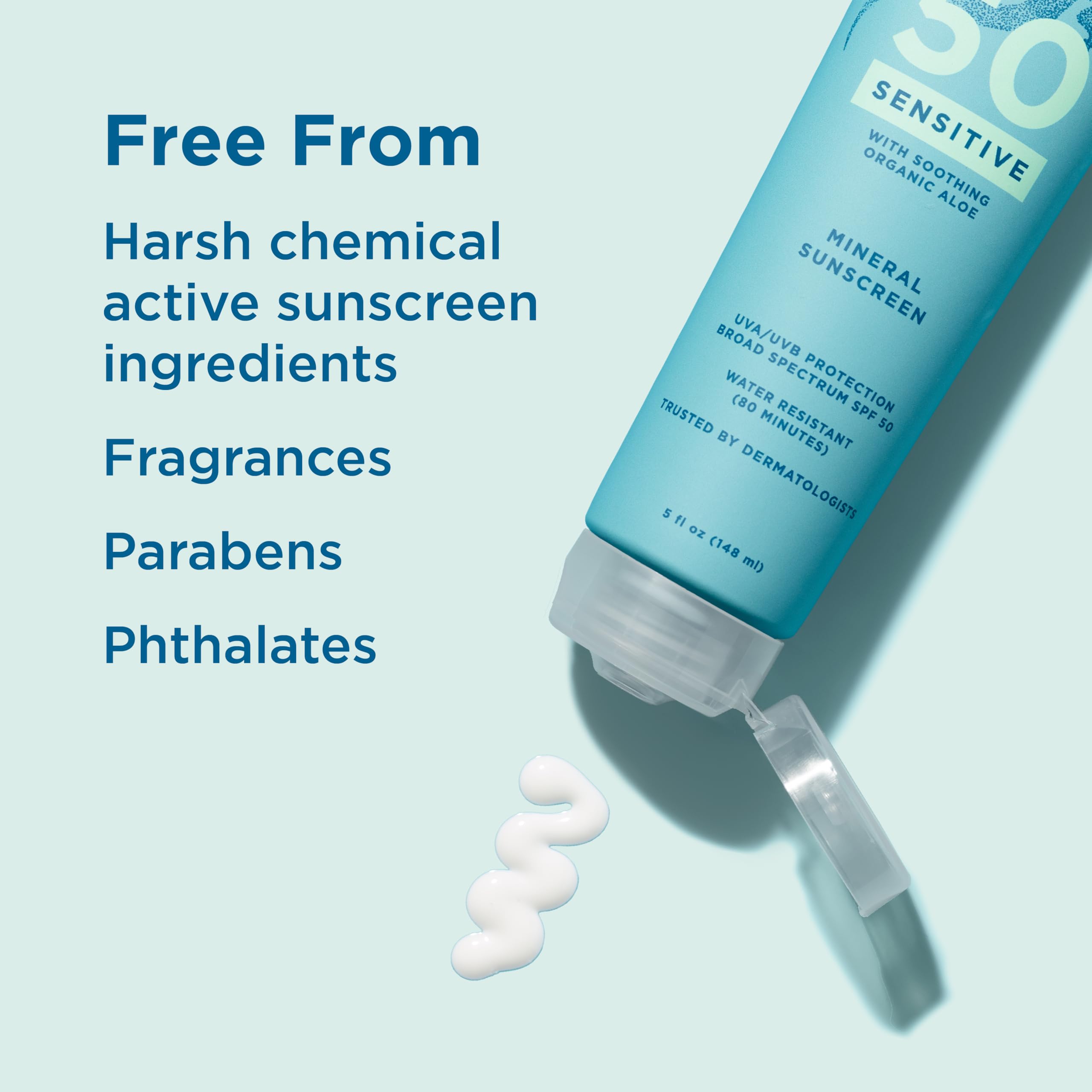 Blue Lizard Sensitive Mineral SPF 50 sin fragancias ni parabenos para piel delicada.