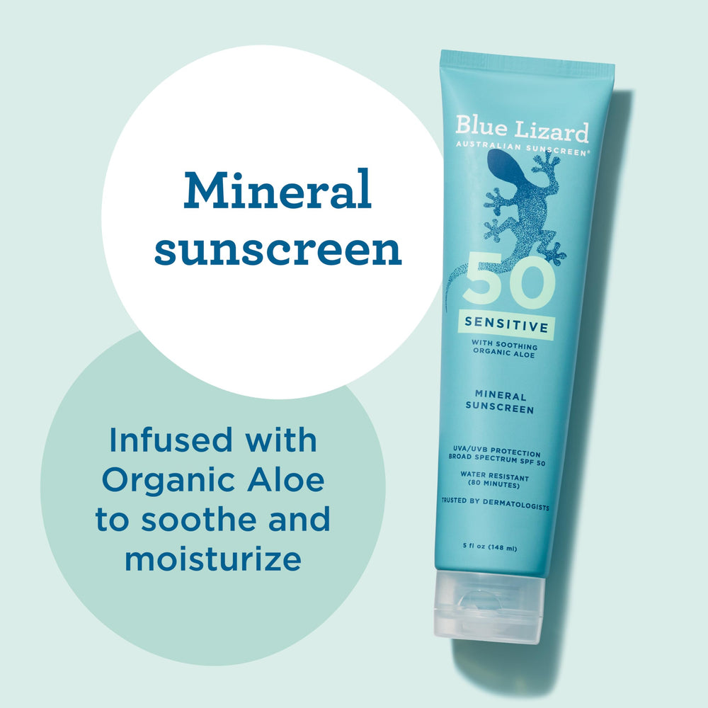 Blue Lizard Sensitive Mineral SPF 50 textura crema para hidratación suave.