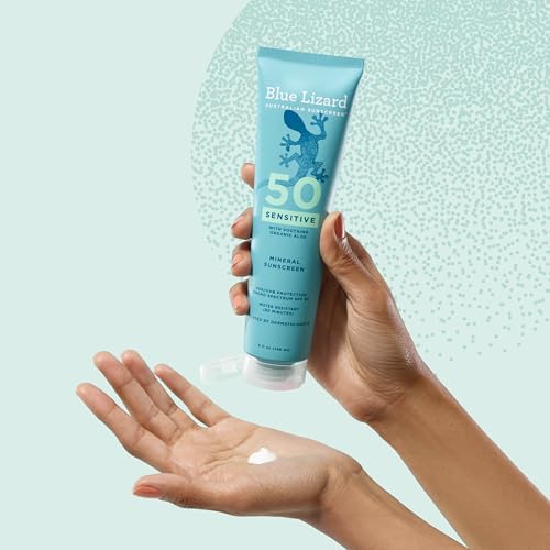 Blue Lizard Sensitive Mineral SPF 50 para rostro y cuerpo en exteriores.