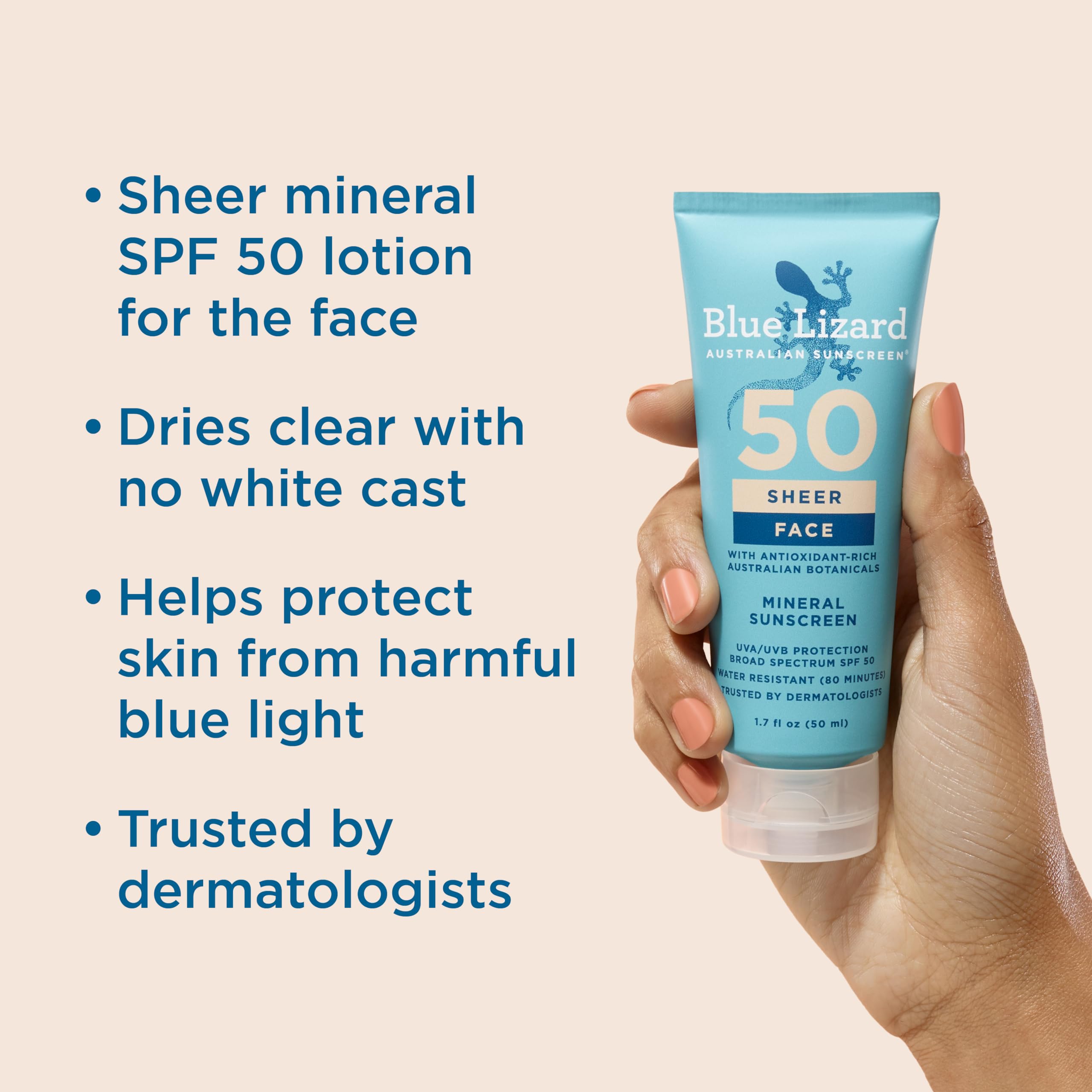 Blue Lizard Sheer Face SPF 50: tapa inteligente cambia color