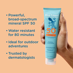 BLUE LIZARD Sport Mineral SPF 50, aplicación en piel para entrenar con protección