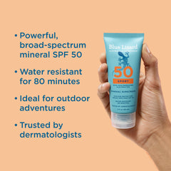 Aplicación suave de Blue Lizard Sport Mineral SPF 50 loción para entrenamientos intensos.