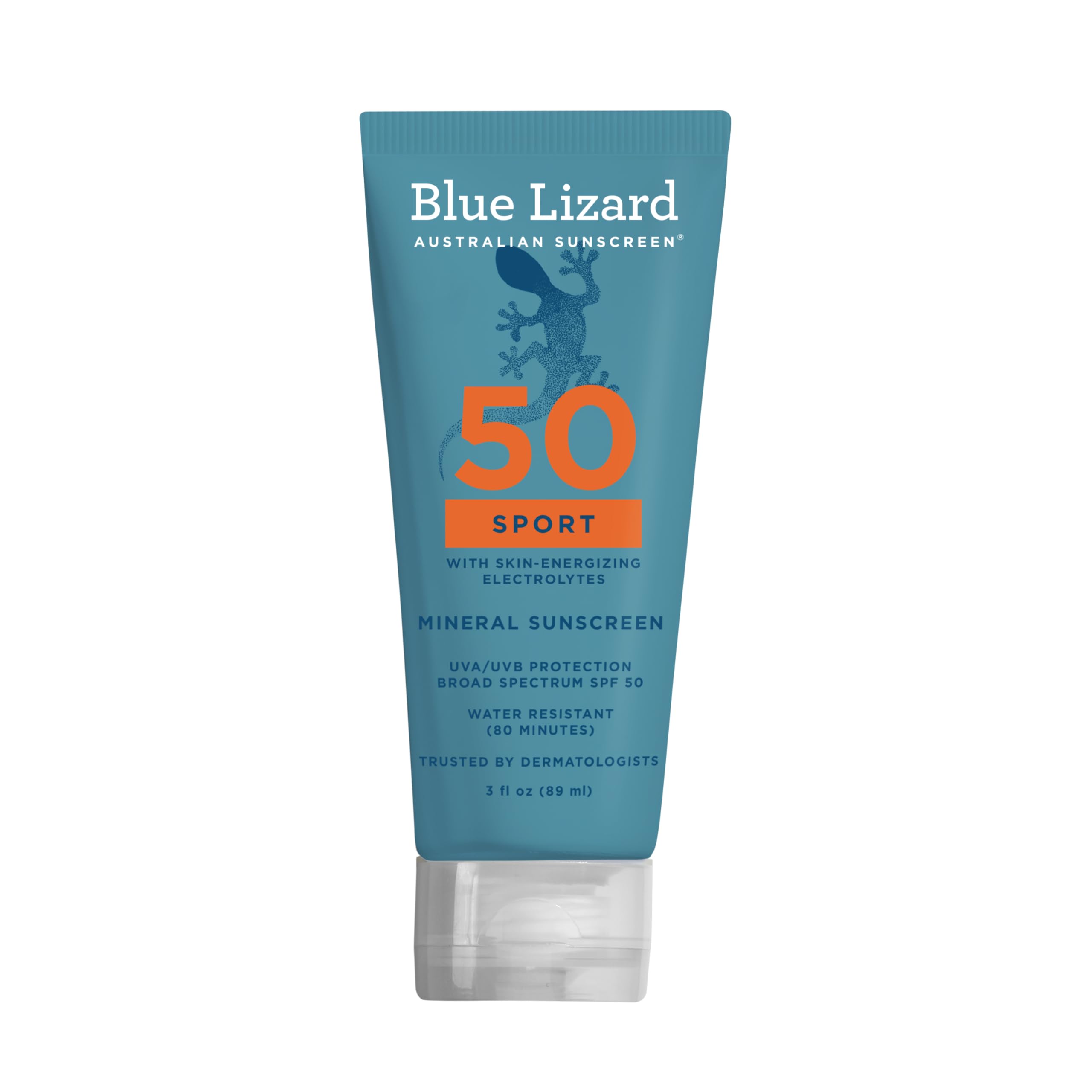 Blue Lizard Sport Mineral SPF 50 loción en bote, ideal para deportes al aire libre.