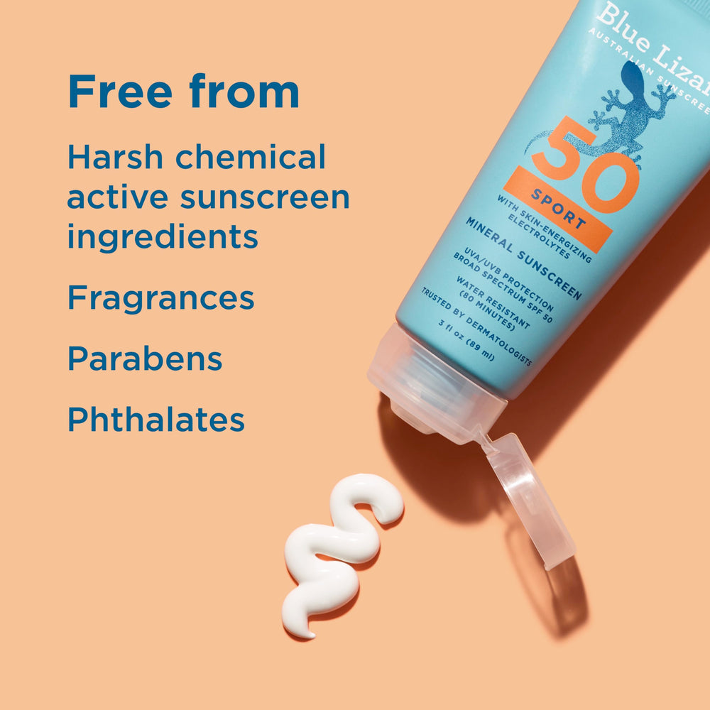 Loción para atletas de Blue Lizard, protección mineral durante la actividad física.