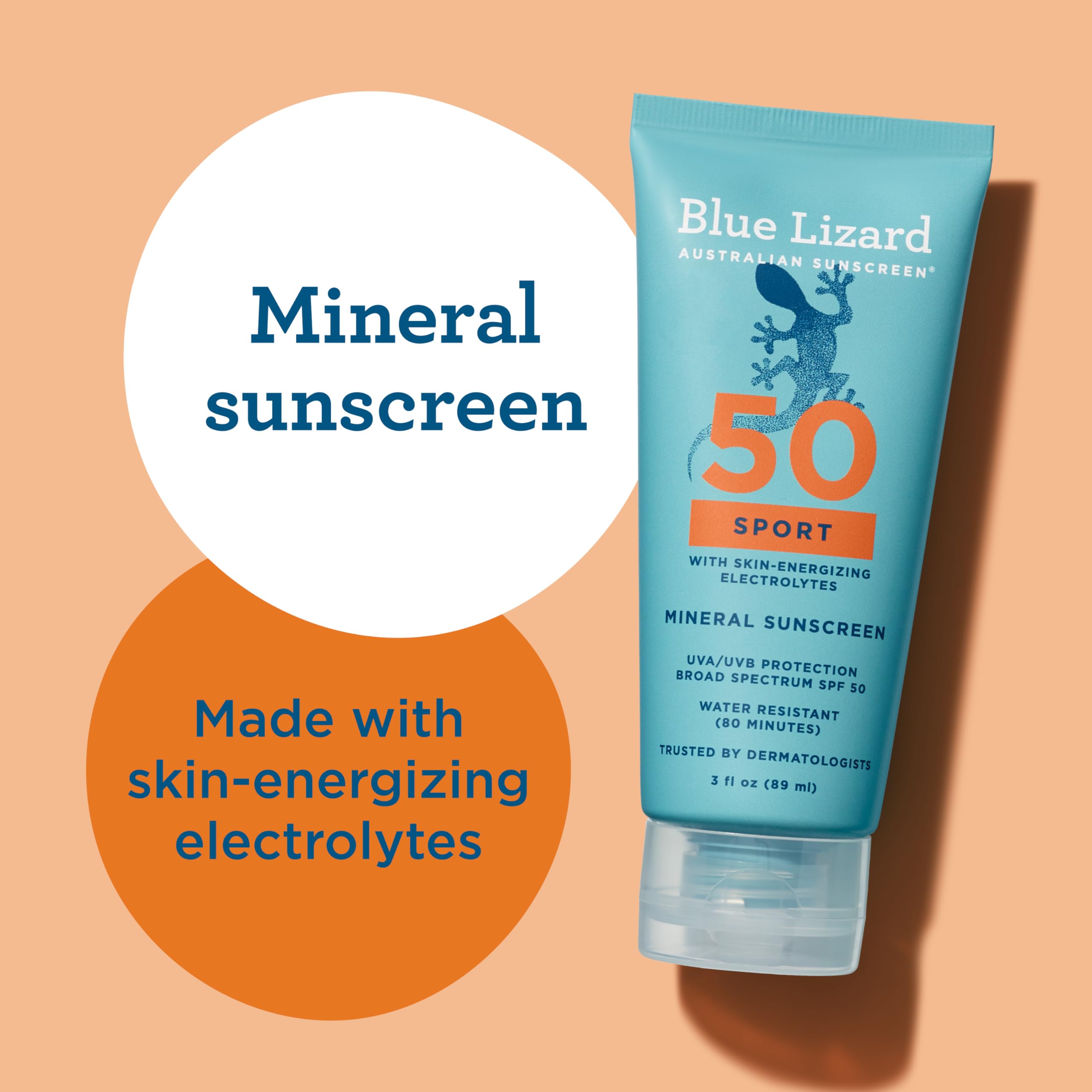 Loción Blue Lizard con tapa inteligente que indica la protección solar presente.