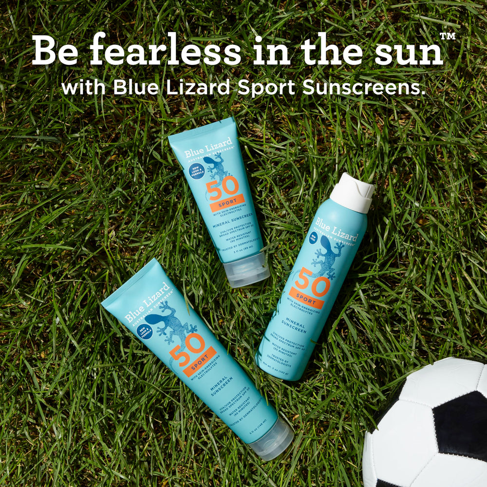 BLUE LIZARD Sport Mineral SPF 50, tapa inteligente que cambia de color