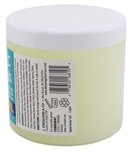 Aplicación en cabello con aceite Blue Magic para brillo y manejo.