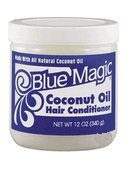 Blue Magic Coconut Oil Hair Conditioner bottle adds shine and moisturizes dry strands.
