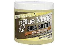 Blue Magic acondicionador de karité con coco, cabello suave y nutrido.
