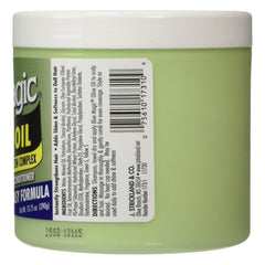Blue Magic Olive Oil label closeup shows formula details for smoother hair.
