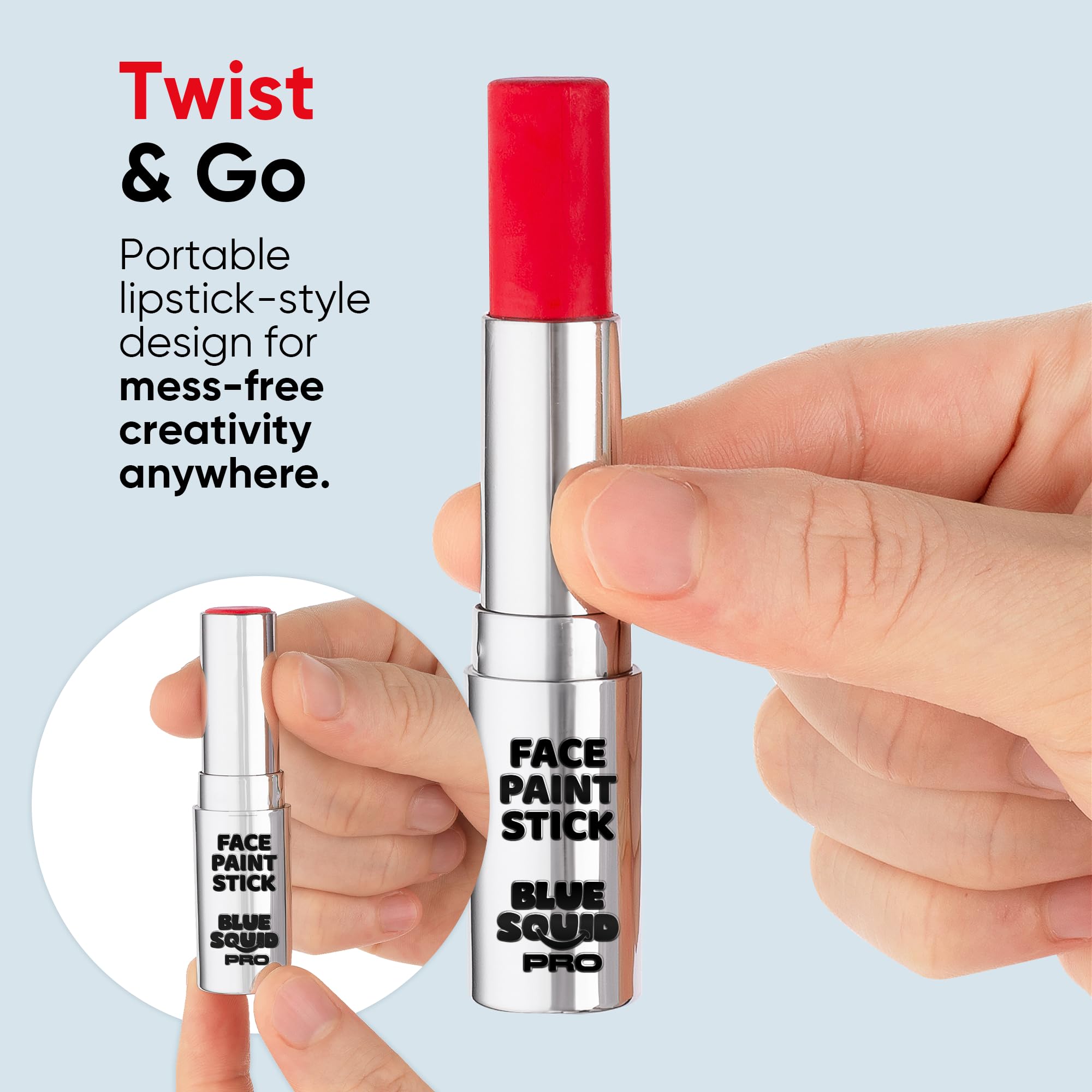 Blue Squid PRO red face paint stick is kid-friendly and gentle on skin