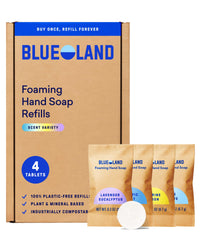Pack de Blueland con tabletas recargables para jabón de manos y aromas variados.