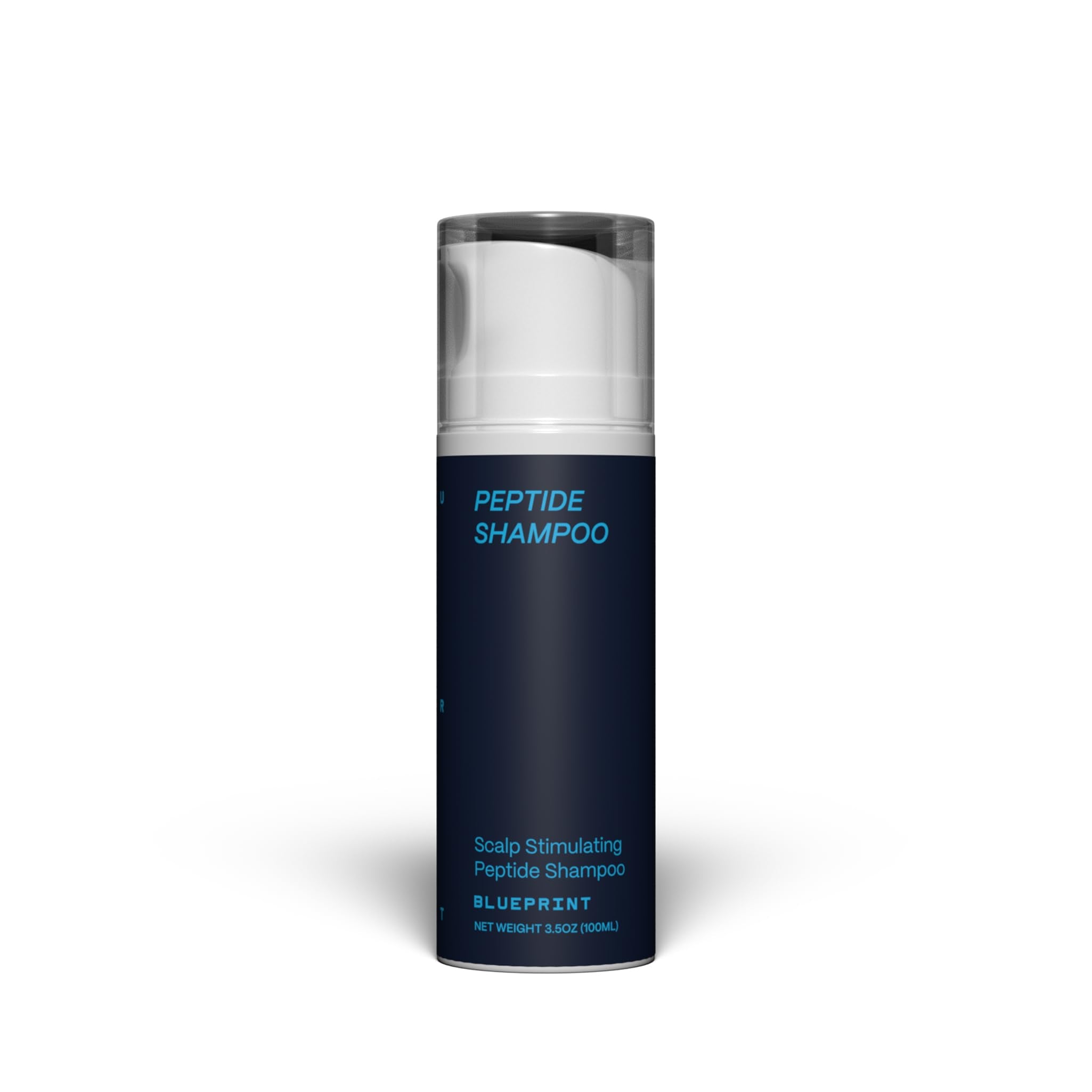 Blueprint Bryan Johnson peptide shampoo bottle demonstrates fragrance-free care for sensitive scalps.