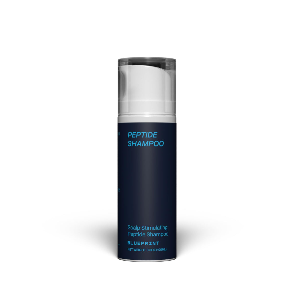 Blueprint Bryan Johnson peptide shampoo bottle demonstrates fragrance-free care for sensitive scalps.