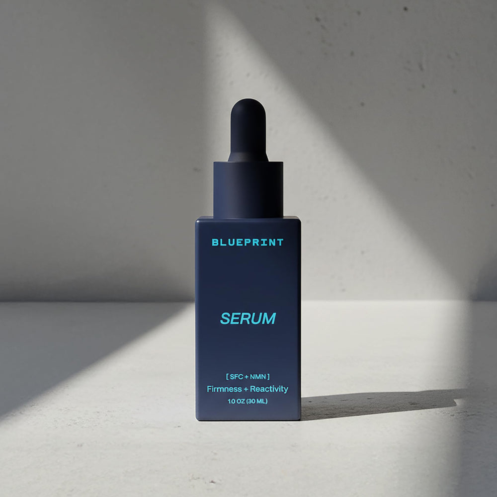 Blueprint Bryan Johnson serum application on hand shows lightweight, fast-absorbing texture