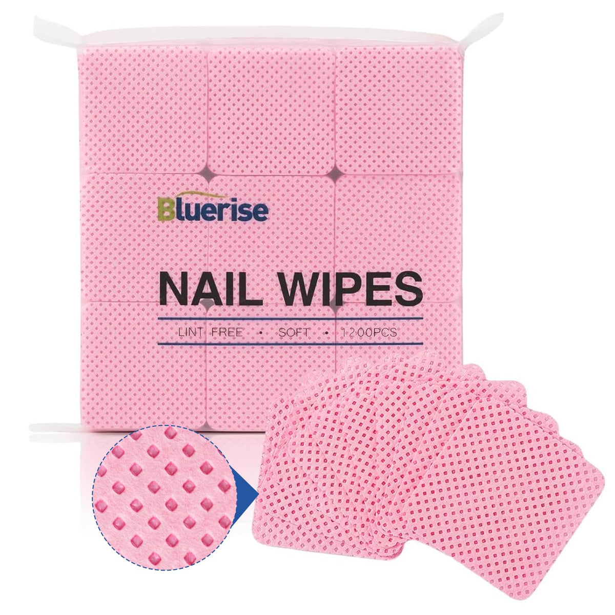 BLUERISE toallitas para uñas sin pelusa, rosa, 1200 piezas para uso profesional