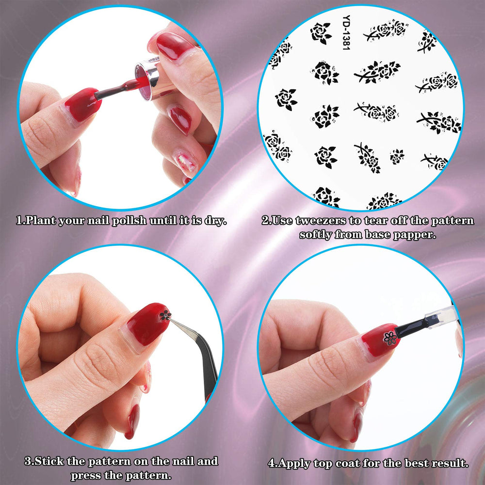 Blulu Flower Nail Stickers with tweezers for precise application.