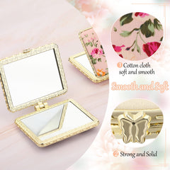 Blulu heart-shaped floral compact mirror with gold edge, portable.